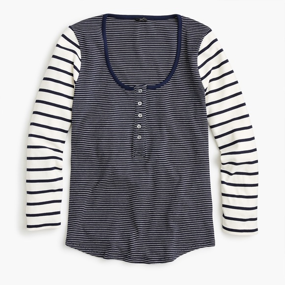 J. Crew Scoopneck Henley in Mixed Stripe - Picture 1 of 1
